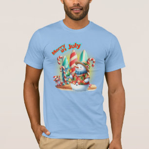 Lustige Merry in July Schneemann-Surfboards am Str T-Shirt
