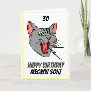 Lustige miauende Katze Weiß 30. Geburtstag des Soh Karte