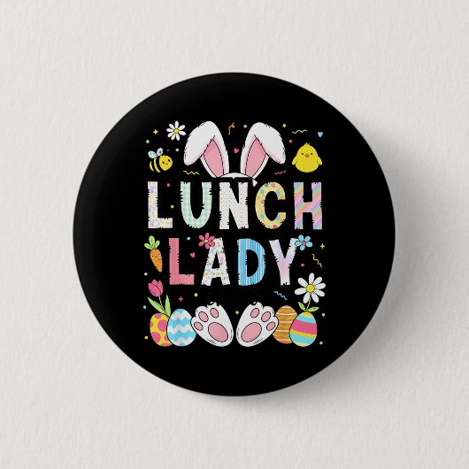 Lustige Mittagessen-Dame-Hasen-Cafeteria Frohen Os Button (Vorderseite)