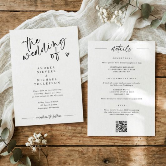 Lustige moderne Handschrift Hochzeit Schwarz & Wei Einladung