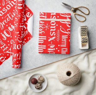 Lustige moderne rote und weiße Weihnachtsschrift Geschenkpapier