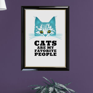 Lustige moderne sarkastische Türkis Katze schwarze Poster