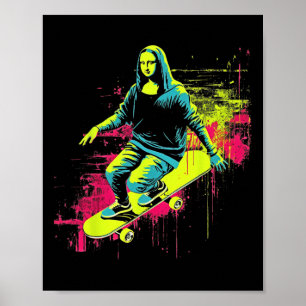 Lustige Mona Lisa Skateboarding Cool Retro Y2k Edm Poster