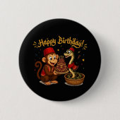 Lustige Monkey- und Schlangen-Geburtstagsfeier Button (Vorderseite)