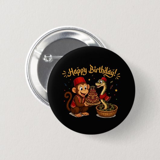 Lustige Monkey- und Schlangen-Geburtstagsfeier Button (Vorne & Hinten)
