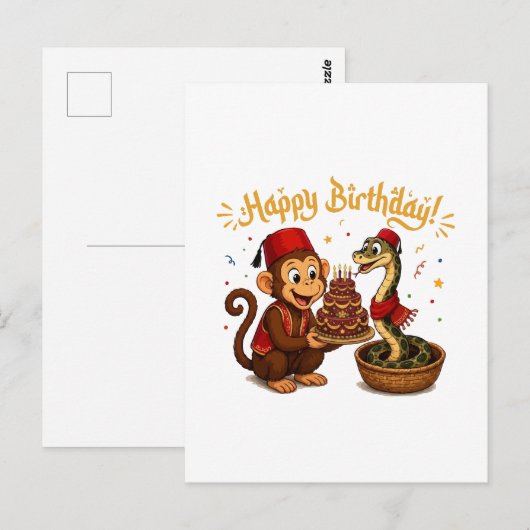 Lustige Monkey- und Schlangen-Geburtstagsfeier Postkarte (Vorne/Hinten)
