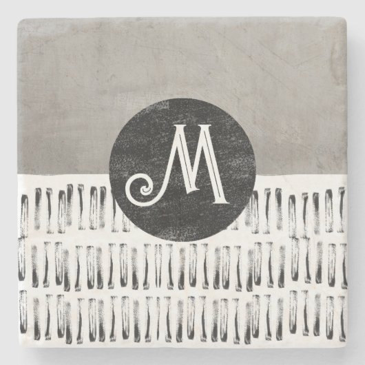 lustige Monogramm gemustert grau-weiß künstlerisch Steinuntersetzer (Vorderseite)