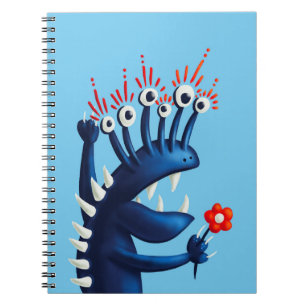 Lustige Monster-Blume Blau Kinder Notizblock