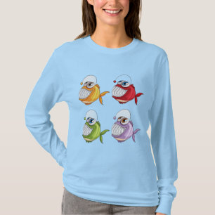 Lustige Monster Fisch Cartoon Grafik Langarmshirt  T-Shirt