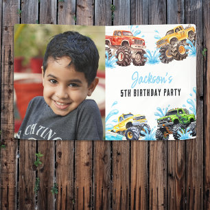 Lustige Monster-Truck-Foto-Geburtstags-Poolparty Banner