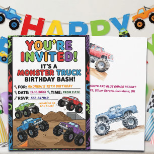 Lustige Monster-Trucks 12. Geburtstagseinladung Einladung