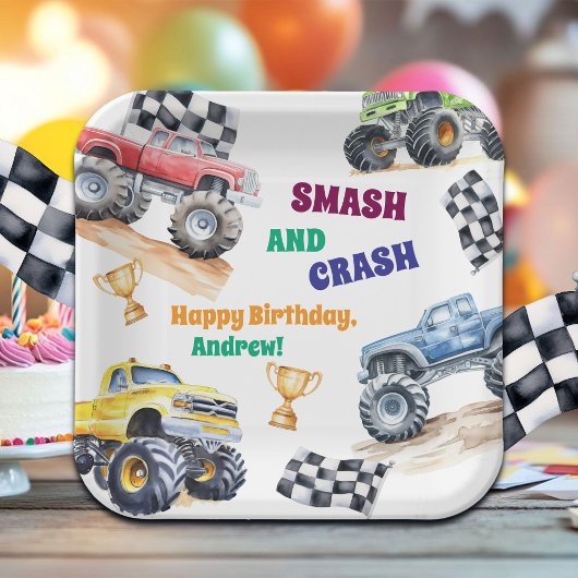 Lustige Monster-Trucks-Geburtstagsfeier Pappteller