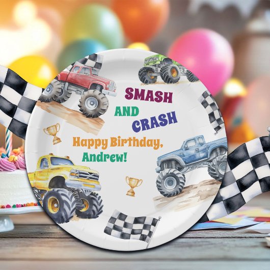 Lustige Monster-Trucks-Geburtstagsfeier Pappteller