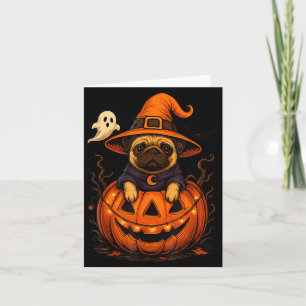 Lustige Mops-Rasse Haustier Halloween-Kürbisse Hal Karte