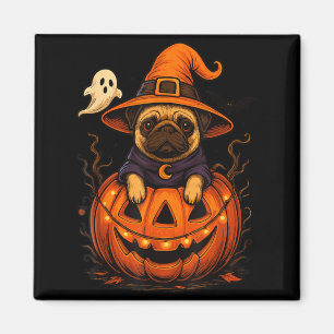 Lustige Mops-Rasse Haustier Halloween-Kürbisse Hal Magnet