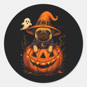 Lustige Mops-Rasse Haustier Halloween-Kürbisse Hal Runder Aufkleber