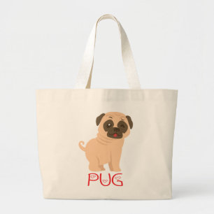 Lustige Mops-Welpen-Hund-Comic-Leinwand-Tasche Jumbo Stoffbeutel