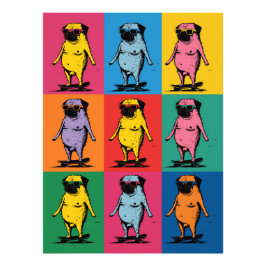 Lustige Möpse auf Skateboards Pop-Art-Raster Fotodruck