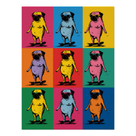 Lustige Möpse auf Skateboards Pop-Art-Raster Poster