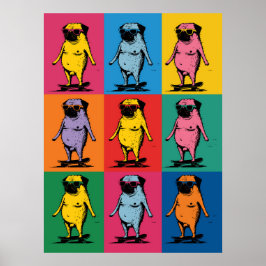 Lustige Möpse auf Skateboards Pop-Art-Raster Poster