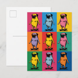 Lustige Möpse auf Skateboards Pop-Art-Raster Postkarte