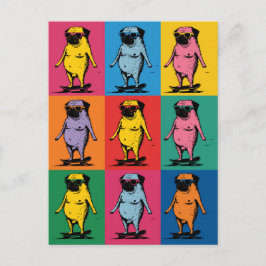 Lustige Möpse auf Skateboards Pop-Art-Raster Postkarte