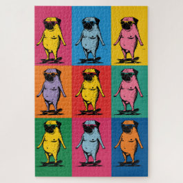 Lustige Möpse auf Skateboards Pop-Art-Raster Puzzle