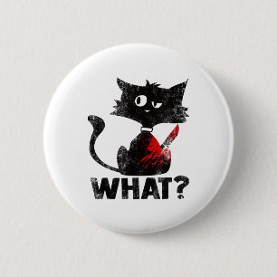 Lustige mordende schwarze Katze mit Messer Hallowe Button