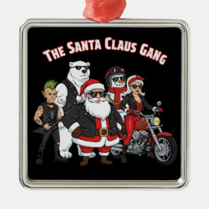 Lustige Motorradfahrer-Weihnachtsmann-Gang Rock Ornament Aus Metall