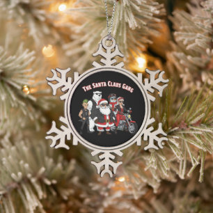 Lustige Motorradfahrer-Weihnachtsmann-Gang Rock Schneeflocken Zinn-Ornament