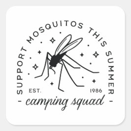 Lustige Mücken Sommercamp Crew Camping-Gruppentrip Quadratischer Aufkleber