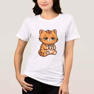 Lustige müde Katze trinkt Kaffee Süße orange Tabby Tri-Blend Shirt