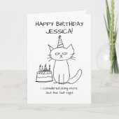 Lustige Mühelose Grumpy Katze mit Kuchen Karte (Vorderseite)