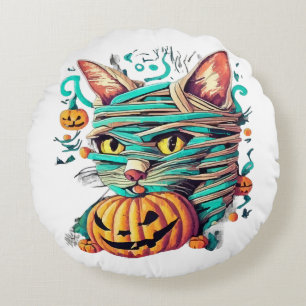 Lustige Mumien-Katze Halloween Rundes Kissen