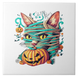 Lustige Mumienkatze Halloween Fliese