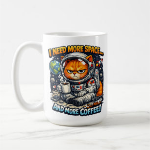 Lustige mürrische Katze, braucht mehr Platz und me Kaffeetasse