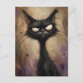 Lustige mürrische schwarze Katze launische Kunst Postkarte