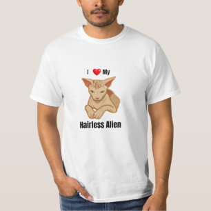 Lustige mürrische Sphynx-Katze rotes Herz Liebe ha T-Shirt