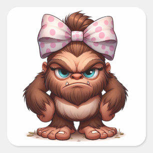 lustige mürrische weibliche Bigfoot Quadratischer Aufkleber