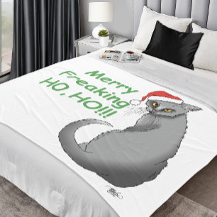 Lustige mürrische Weihnachten Graue Katze Feiertag Fleecedecke