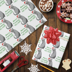 Lustige mürrische Weihnachten Graue Katze Feiertag Geschenkpapier