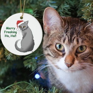Lustige mürrische Weihnachten Graue Katze Feiertag Keramik Ornament