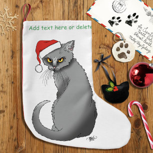 Lustige mürrische Weihnachten Graue Katze Feiertag Kleiner Weihnachtsstrumpf