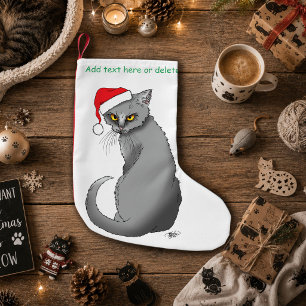 Lustige mürrische Weihnachten Graue Katze Feiertag Kleiner Weihnachtsstrumpf