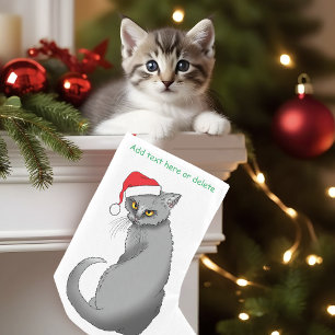 Lustige mürrische Weihnachten Graue Katze Feiertag Kleiner Weihnachtsstrumpf