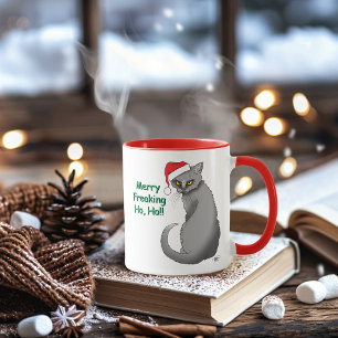 Lustige mürrische Weihnachten Graue Katze Feiertag Tasse