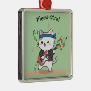 Lustige Musikkatze spielt Gitarre Ornament Aus Metall