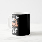 Lustige Muskeln schreiben Code, sagen Programmiere Kaffeetasse (Vorderseite Links)