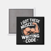 Lustige Muskeln schreiben Code und sagen Programmi Magnet (Vorderseite/Rückseite)