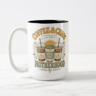 Lustige Mutter-Kaffee-Blumenillustration Zweifarbige Tasse
